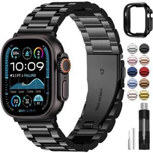 Fullmosa Compatible Apple Watch Bands Ultra/Ultra2 49mm, Stainless Steel Strap Metal iWatch Band with Case for Apple Watch, Black