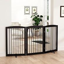PUPETPO Freestanding Pet Gate for Dogs, Foldable Wooden Dog Gate for House Indoor, Tall Pet Fence for Stair, Doorway,Hall, Support Feet Included, 3 Panels 32",Brown
