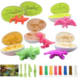 Playdough Dinosaur Eggs Sets for Kids Ages 3-6, Dinosaur Dough Play Molds, Play Clay Accessories Dinosaur Toys Present for 3 4 5 6 7 8 Year Old Girls Boys