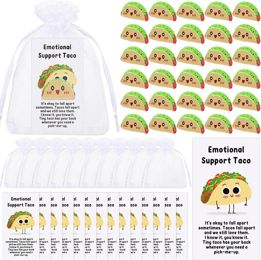 Huwena 30 Employee Appreciation Gifts Emotional Positive Resin Support Bulk Funny Social Worker Gifts for Team Staff Nurse Teacher Rewards (Taco)