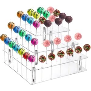 Frcctre 3 Tier Acrylic Cake Pop Display Stand, 56 Holes Clear Acrylic Lollipop Holder Square Cupcake Dessert Candy Holder for Wedding Baby Shower Birthday Parties Anniversaries