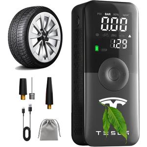 Custom for Tesla Tire Inflator Portable, 150 PSI 4X Faster Cordless Digital Air Compressor with Auto Shutoff, Dual Pressure Gauge & LED Light for Tesla Model 3 Y S X Accessories