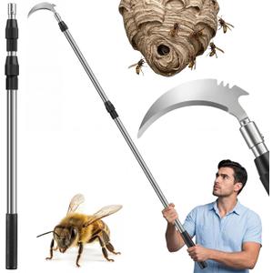 Gisafai Wasp Nest Removal Tool with Telescopic Stainless Steel Pole, Heavy Duty Iron Scraper, 118 Inch Extension for Bee Nest Cleaning, Outdoor Control Accessories