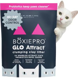 Boxie Glo Clumping Clay 30 Day Odor Control Cat Litter, 99.9% Dust-Free, Low Tracking, UV Light Attractant, 16 lb