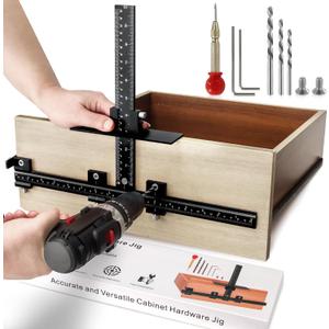 Cabinet Hardware Jig for Handles and Pulls,Aluminum Alloy Cabinet Door Handle Jig for Doors and Drawers,Adjustable Cabinet Handle Template Tool Door for Drawer Front Knobs Handles and Pulls (Black)