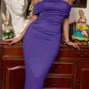 GOBLES Women's Elegant Strapless Off Shoulder Bodycon Midi Cocktail Party Dress (Purple)