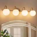 Gold Bathroom Vanity Light, 31" Modern Dimmable 4-Light Bathroom Light Fixture Over Mirror, Globe Vanity Light with Frosted Glass Shade Globe Wall Sconce
