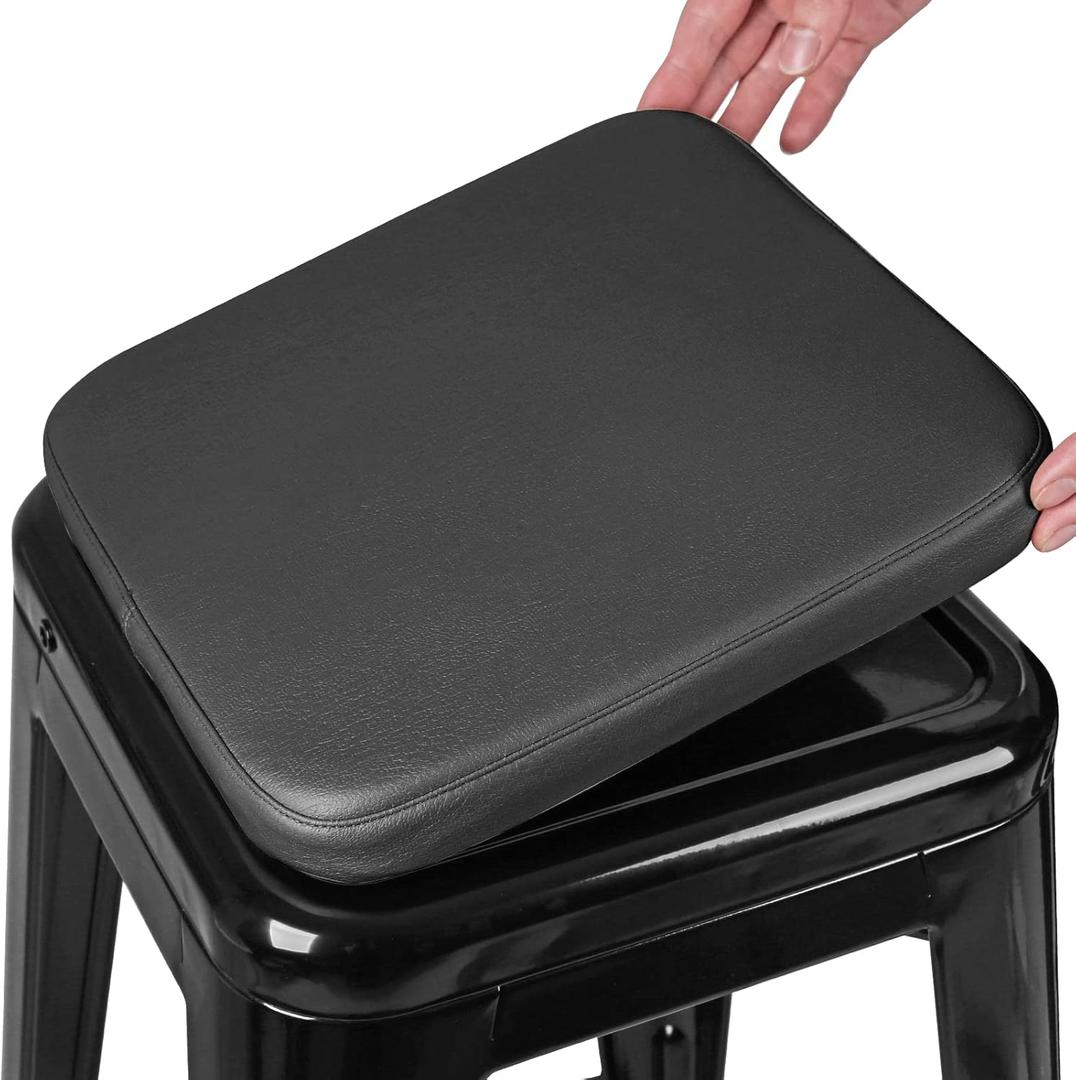 SINOSSO Modern Faux Leather Bar Stool Cushion 1 Piece, Leathaire Magnetic Small Chair Pad for Cafe Bistro Stackable Metal Stool (Square, Black, 1)