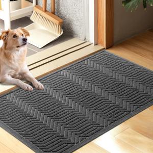 Door Mat Indoor Entrance, Sturdy Front Door Mat Outdoor, Absorbent Muddy Dirt Resist Welcome Door Mats, Non-Slip Backing Entry Mat Doormat for Entryway, Fade and Stain Resistant, 36x24 Inch, Grey