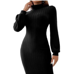 Women's Casual Bodycon Long Sleeved High Neck Solid Color Knitted Waist Up Dress M