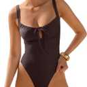 LASLULU Women One Piece Swimsuit Cutout Tie Push Up Bathing Suit Slimming Sexy Swim Suits with Padded Adjustable Straps, Medium