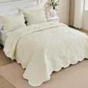 Kingnex Oversized King Bedspreads 128x120 for Extra Wide Tall King or Cal King Bed Ultrasonic Quilted Coverlet Set 3 Piece Include 1 Quilt 2 Pillowcases Cream