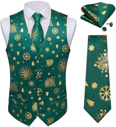 DiBanGu Mens Christmas Suit Vest and Tie Set for Men Waistcoats and Necktie Pocket Square Set for Prom Party M