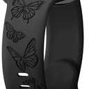 Butterfly Engraved Bands Compatible with Apple Watch Band 41mm 40mm 38mm 49mm 46mm 49mm 46mm 45mm 44mm 42mm Women, Silicone Sport Strap for iWatch Series SE 10 9 8 7 6 5 4 3 2 1 SE Ultra (Black)