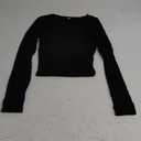 Artfish Women's Long Sleeve Scoop Neck V Notch Ribbed Slim Fitted Casual Basic Crop Top (Black), S