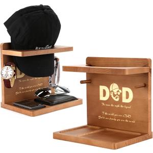 Birthday Gifts Ideas for Dad from Daughter Son, Wooden Hat Holder Display Stand, Hat Rack for Baseball Caps, Best Dad Ever Home Office Organizer Decoration Gifts for Christmas Retirement Fathers Day