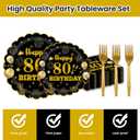 96Pcs 80th Birthday Party Tableware Set,Back in 1965 Birthday Party Decorations Supplies, Disposable Black and Gold 80th Birthdays Paper Plates Napkins Forks Favors for Men Women, Serve 24
