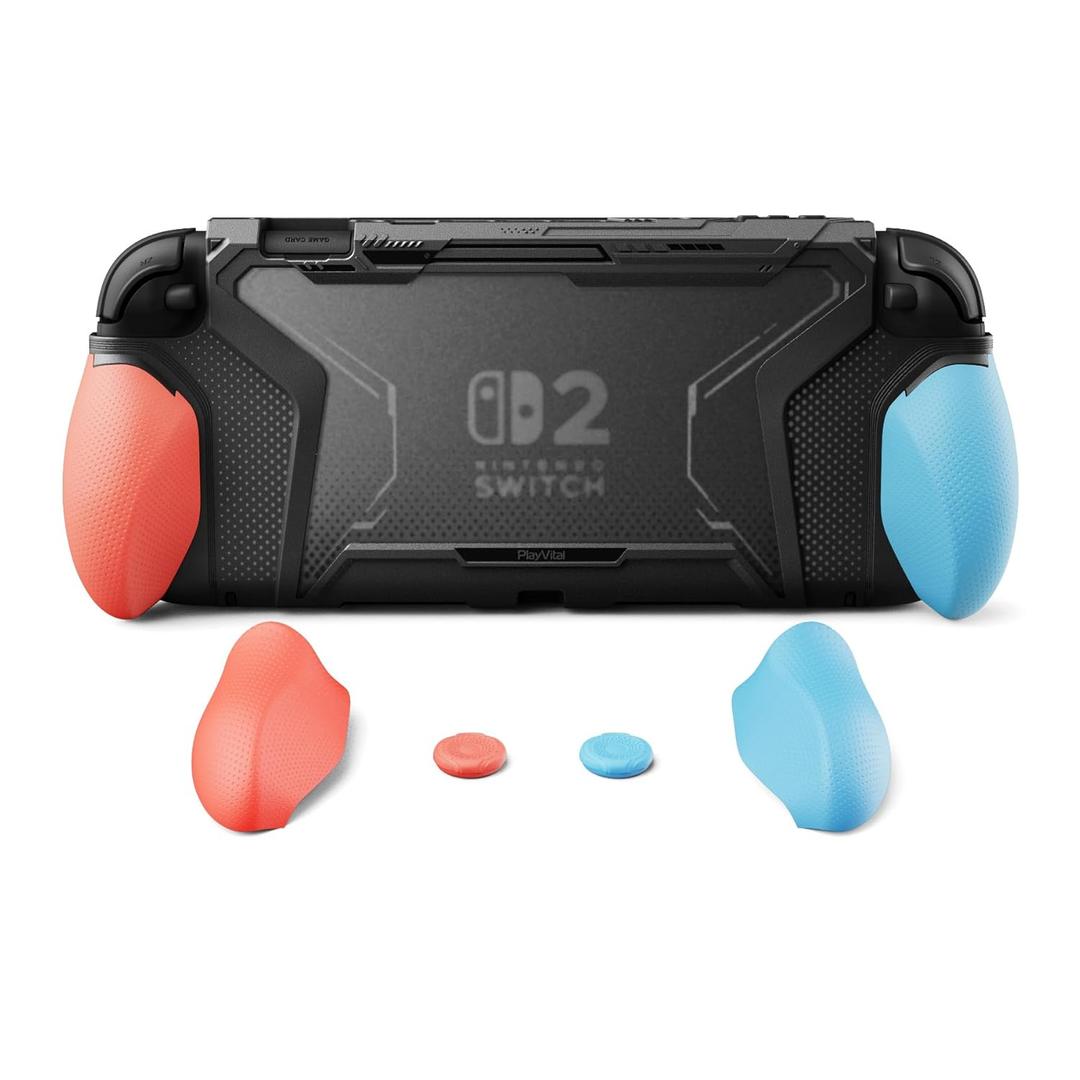 PlayVital for Switch 2 Beyond-Grip Dockable Case, Interchangeable FPS/Omni Ergonomic Grips + Military-Grade Drop Protective Cover + 2 Joystick Caps for Nintendo Switch 2 (Blue & Orange)