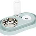 Luck Dawn Double Dog Cat Bowls Water and Food Bowl SetDetachable Stainless Steel Bowl Automatic Water Dispenser Bottle Pet Feeder for Small or Medium Size Dogs Cats Puppy Kitten Rabbit (Green)