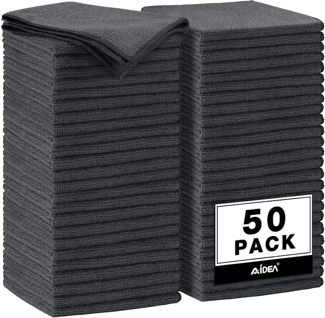 AIDEA Microfiber Cleaning Cloth Grey 50PK, Microfiber Towels for Cars, Premium Car Cloths, Dusting Cloth Lint Free Cleaning Rags for SUVs, House, Kitchen, Window, Workshops,11.511.5"