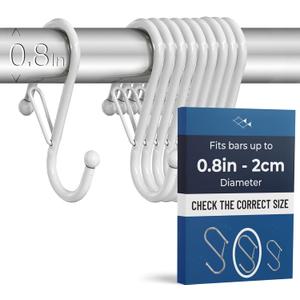 10-Pack Metal S Hooks for Hanging  Heavy-Duty S-Shaped Hooks with Safety Buckle  Fits Bars up to 0.8 in  Anti-Drop S-Hooks for Kitchen, Bathroom, Closet & Pot Racks  White (Medium)