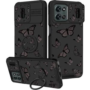 for Moto G 5G 2025 Case - Women Girls Cute Phone Cover Girly Pretty Aesthetic Black Butterfly Unique Design with Camera Cover and Ring Stand Funda for Motorola G 5G 2025