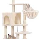 Hey-brother Cat Tree with Large Hammock, Multi-Level Cat Tower for Indoor Cats, Cat Condo with Sisal-Covered Scratching Posts and Top Perch, Beige MPJ050M