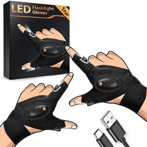 HANPURE LED Flashlight Gloves Stocking Stuffers for Adults Men Christmas Birthday Gift Idea for Dad Husband Him Boyfriend (1 Pack(with Replaceable Batteries))