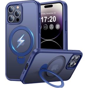 360° Rotatable Magnetic Stand for iPhone 15 pro max Case Compatible with Mag-Safe 16FT Military Drop Protection, Anti-Scratch/Fingerprint Shockproof iPhone 15 pro max Phone Case(Matte-Blue)