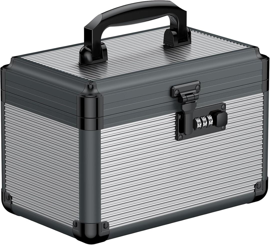 Uniclife Medicine Lock Box, 9.5" x 6" x 6.5", Portable Medication Lock Box with Combination Lock & Handle, Metal Lockable Storage Box, Security Lock Box for Medications, First Aid Medicine Storage Box (10 inch, Black, Combo Lock)