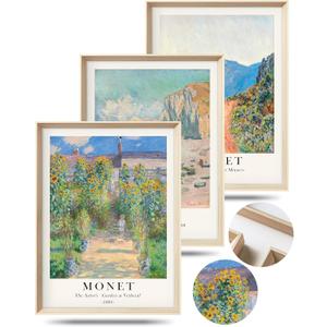 HesenDot Framed Claude Monet Wall Art 3 Piece,12x16in High Framed Design Canvas Prints Wall Decor,Vintage Impressionism Landscape Artwork Poster Home Decoration for Living Room Bedroom Gallery Office
