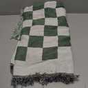 Green and White Checkered Woven Throw Blanket with Fringe/Large Checkered Woven Tablecloth / Table Throw 70×70in