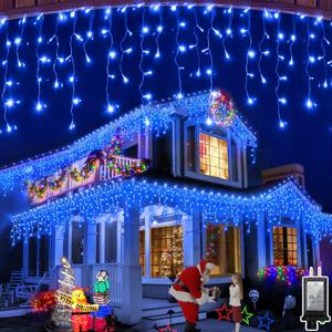 648 LED 66FT Christmas Lights 144 Drops, Outdoor Hanging lights with 8 Modes & Timer, Plug in Curtain String Lights Outdoor Waterproof for Holiday Wedding Party Home Garden Tree Outside Decor (Blue)