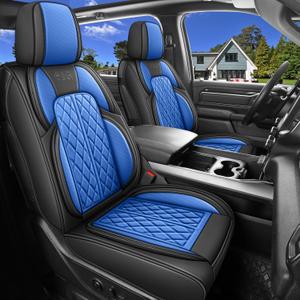Car Seat Cover Custom Fit for Ford F150 2009-2024 Faux Leather Seat Cover Set Compatible with Crew Quad Regular Cab Pickup Truck Cushions (Black & Blue, Front Seat)