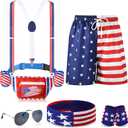 Mepase American Flag Outfits for Men Patriotic Fanny Pack USA Beverage Beer Belt Suspenders for Veterans Day Accessories (Medium)