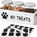 Dog Treat Container for Countertop - Dog Food Storage with 3 Jars - Pet Food Organizer For Puppy - Airtight White Wooden Dog Treat Storage With Lids - Great Gift for Pet Dog Owners