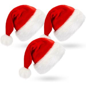 BOSONER Santa Hat: Christmas Hat Adult - Santa Hat for Women and Men - Led Santa Hat (3 Pack)