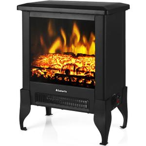 TURBRO Suburbs TS17 Compact Electric Fireplace Stove, 18 Freestanding Stove Heater with Realistic Flame - CSA Certified - Overheating Safety Protection - for Small Spaces - 1400W (Black)