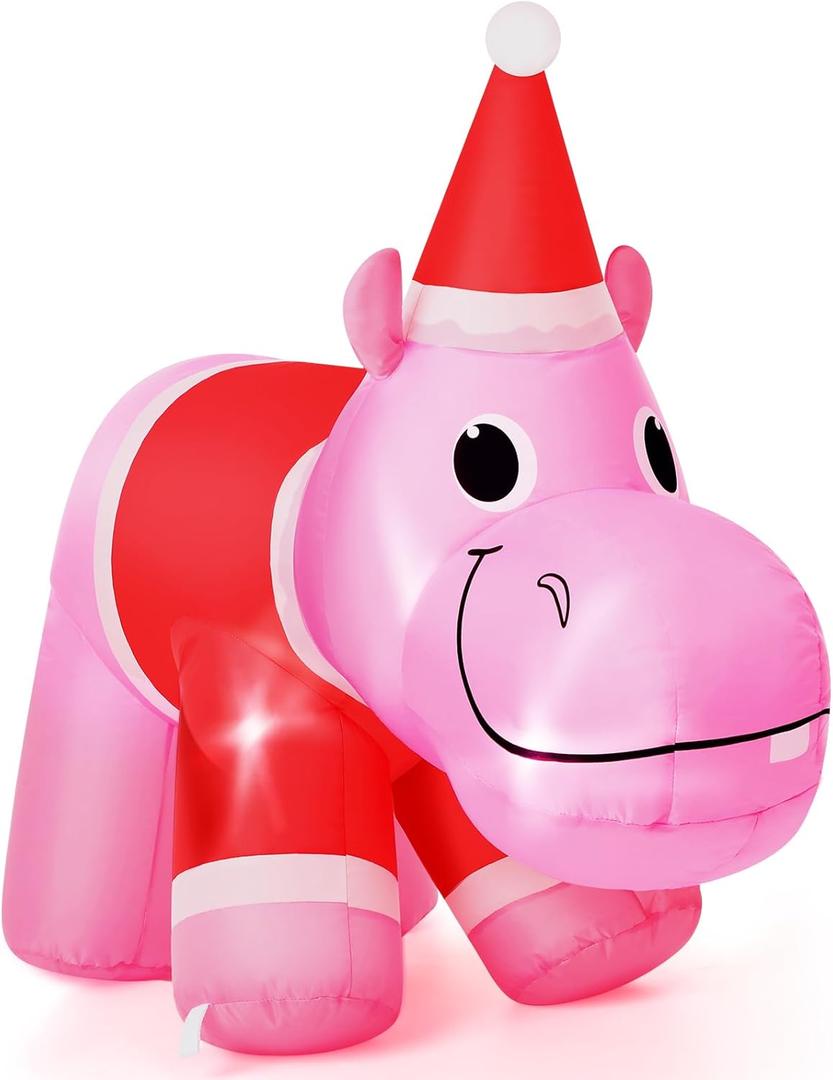 Leyndo 2.6 ft Christmas Inflatable Hippo Christmas Inflatables Outdoor Decorations with Build-in LEDs Inflatable Outdoor Holiday Yard Decorations for Xmas Party Indoor Outdoor Lawn Garden Decor