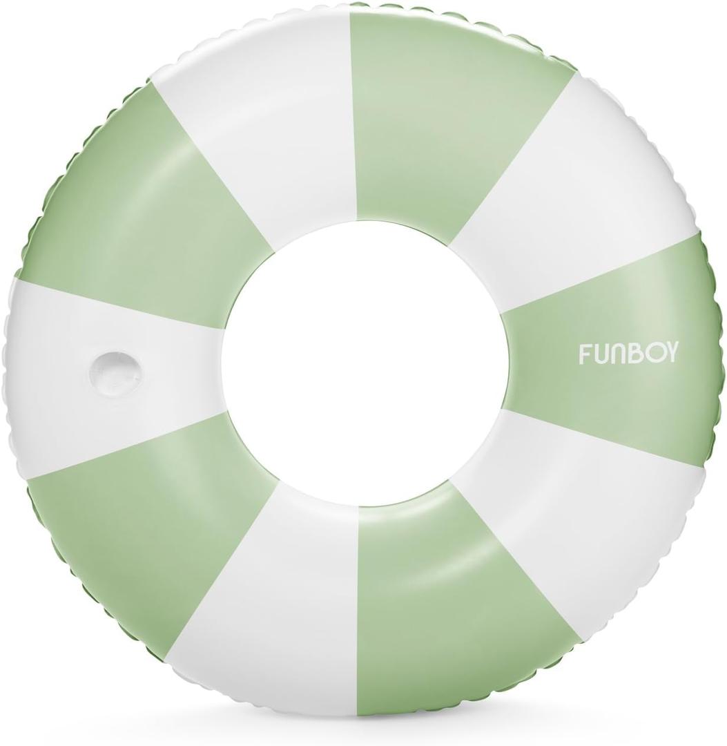 FUNBOY Giant Vintage Stripe Inflatable Tube Pool Float with Cup Holder 48" | Large Pool Float for Adults | Inner Tube Swimming Pool Toys Swim Rings | Pool Lounger Float for Pool Party & Summer (Green)