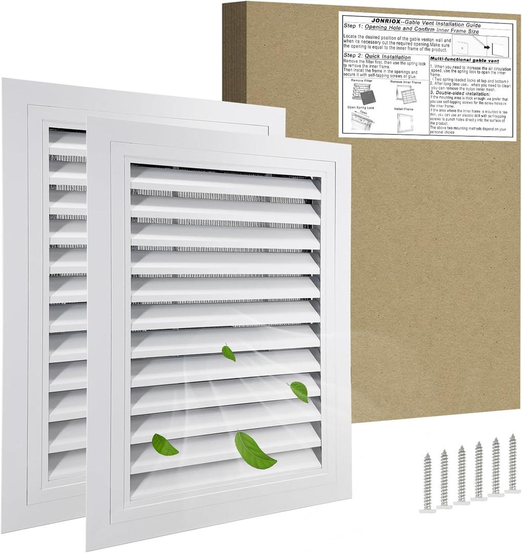 16"*22" Gable Vent,Aluminum Alloy Wall Vent Shed Vents,with Removable Strainer and 180 Degree Opening Angle.Ideal for Attic,Shed,Garage,Play House,Coop.[Inside Dimensions:13.3"w X 19.6"h]-White 2 Pack