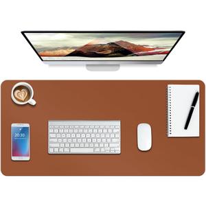 Boutilon Leather Desk Pad Protector,Non-Slip Mouse Pad,Laptop Desk Pad,Office Mouse Mat,Waterproof Leather Desk Blotter,Desk Writing Pad for Office and Home (M-Brown,30"x14")