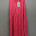 WIHOLL Women's Summer Dress 2025 A-Line Sleeveless Casual Sundress with Pockets, Solid Red XL
