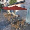 California Umbrella 9' Rd Sunbrella Aluminum Patio Umbrella, Crank Lift, Auto Tilt, Bronze Pole, Jockey Red