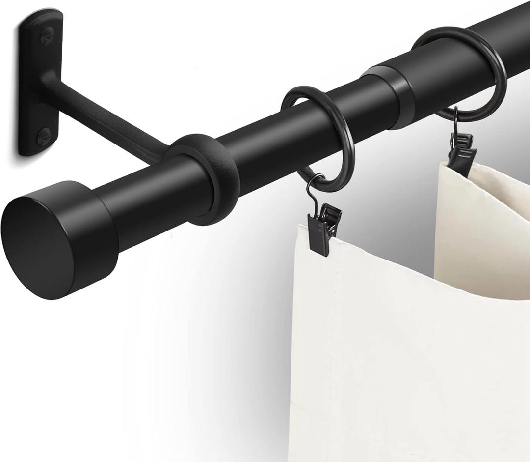 1 Inch Curtain Rods for Windows, 32 to 144 Inch Black Rustic Curtain Rod Set, Modern Design Drapery Tubes with Brackets Room Divider, For Indoor and Outdoor