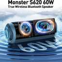 Monster S620 Bluetooth Speaker, Wireless Portable Outdoor Bluetooth Speakers, 60W True Wireless Stereo IPX8 Waterproof, Dual PairingBluetooth 5.4 Built-in Mic, Perfect for Home, Blue