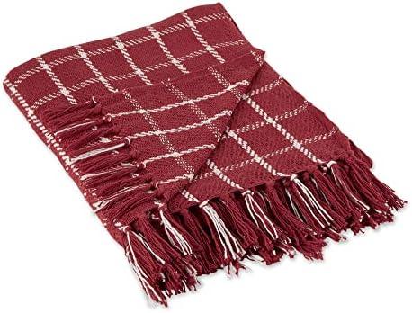 DII Transitional Checked Plaid Woven Throw, 50x60, Barn Red