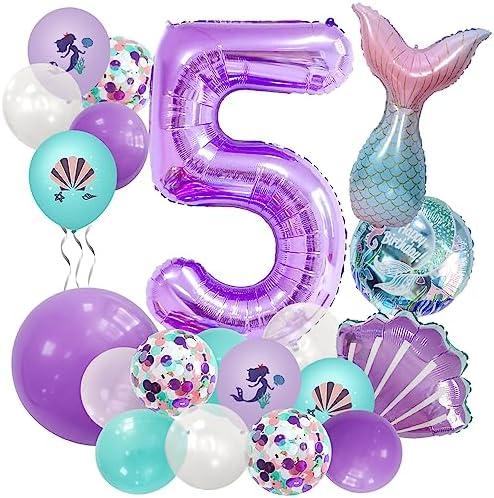 40 inch Purple Number 5 Balloon, Giant Large Number 5 Balloon, 5th Birthday Mermaid Balloons, Children's Birthday Party Baby Shower Decoration Supplies(Purple 5), 5 year old birthday balloon kit