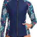 Halcurt Women's Full Zip Long Sleeve Rash Guard Swim Top with Pockets UPF50+ Quick Dry Swimsuit (XL)