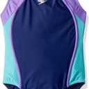 Speedo Girl's Swimsuit One Piece Closed Racerback (7, Mesh Blue Harmony)